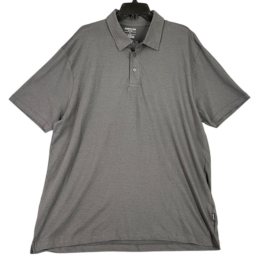 Kenneth Cole Polo Shirt Mens 2X Gray Stretch Business Casual Preppy Club Golf